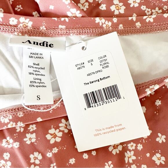 Andie Swim Sarong Bottom Side Tie Skirt Coverup Ditsy Floral Rose Pink Size S - Picture 6 of 6